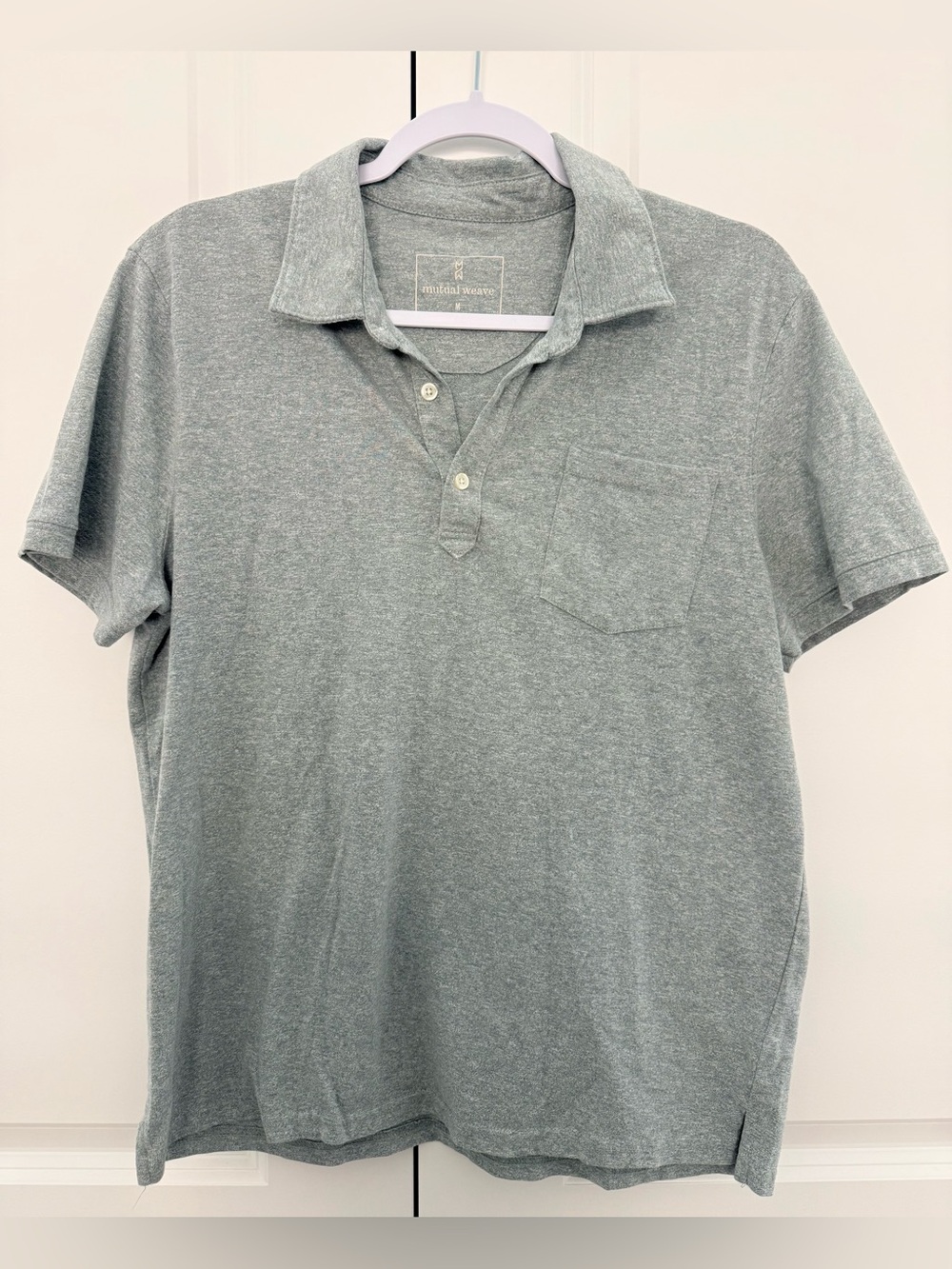 Mutual Weave Men’s Short Sleeve Polo Medium Light Sage Green Heather Pique Knit